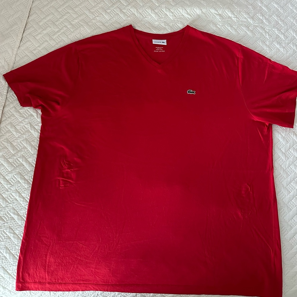 Lacoste Men's Bright Red V-Neck Tee